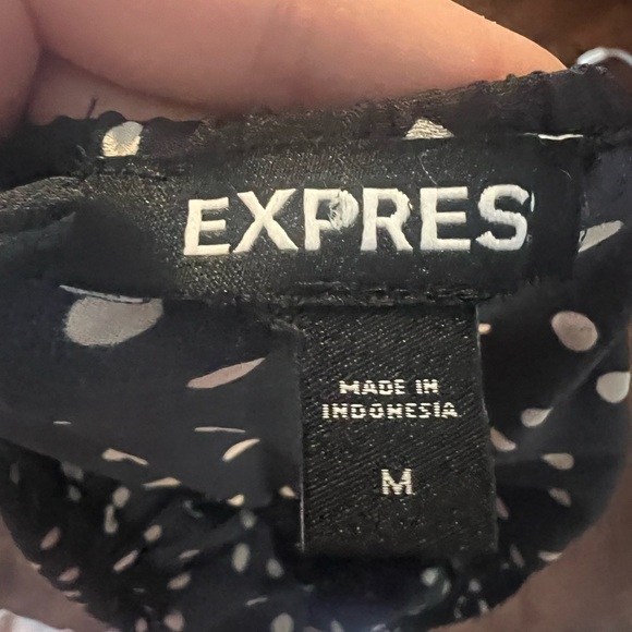 Express Long Sleeve Smocked Black Polka Dot Dress - Picture 11 of 12